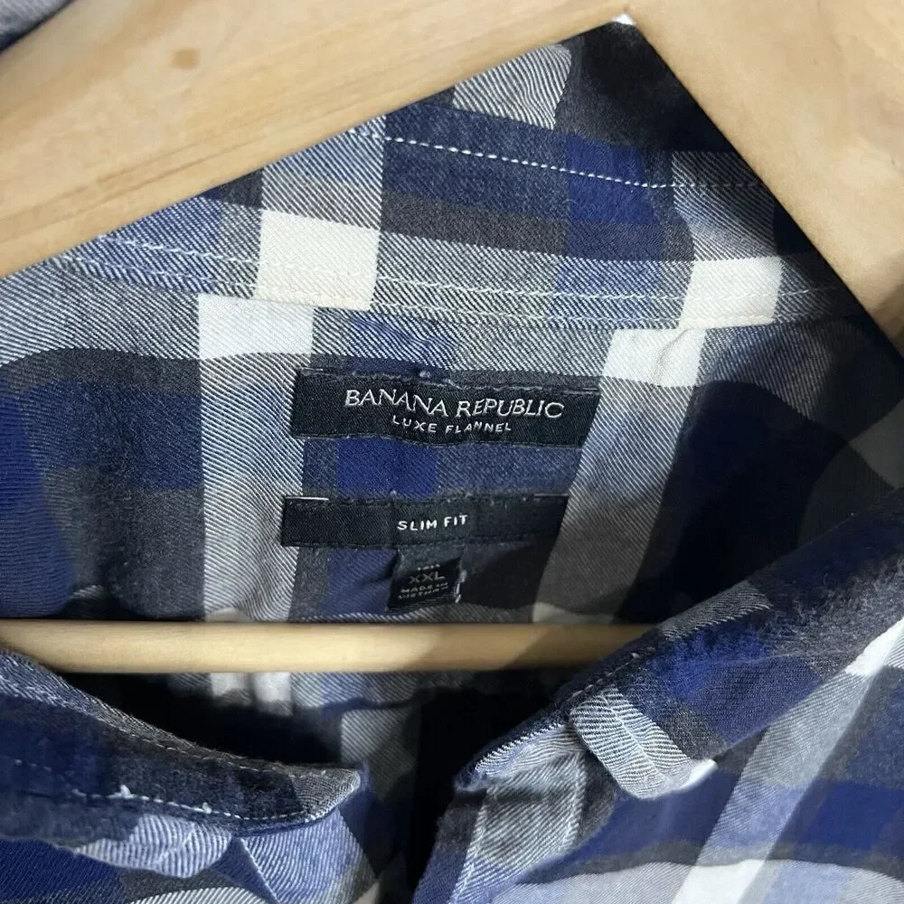 Banana Republic Blue White Plaid Classic Luxe Flannel 2XL